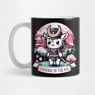 Kawaii Samurai Animal Lamb Warrior with Katana Cute in front of Fuji Mount Blossom Mug